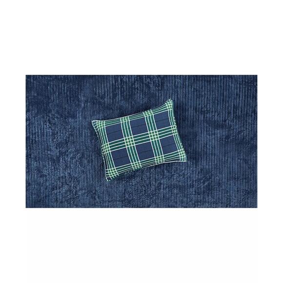 Martha Stewart Standard Pillow Sham Green Blue Check Sherpa Blackwatch Set of 2 - Picture 1 of 3